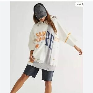 Free People Day Off Hoodie  Sweatshirt Embroidered Patchwork Vintage Dist…
